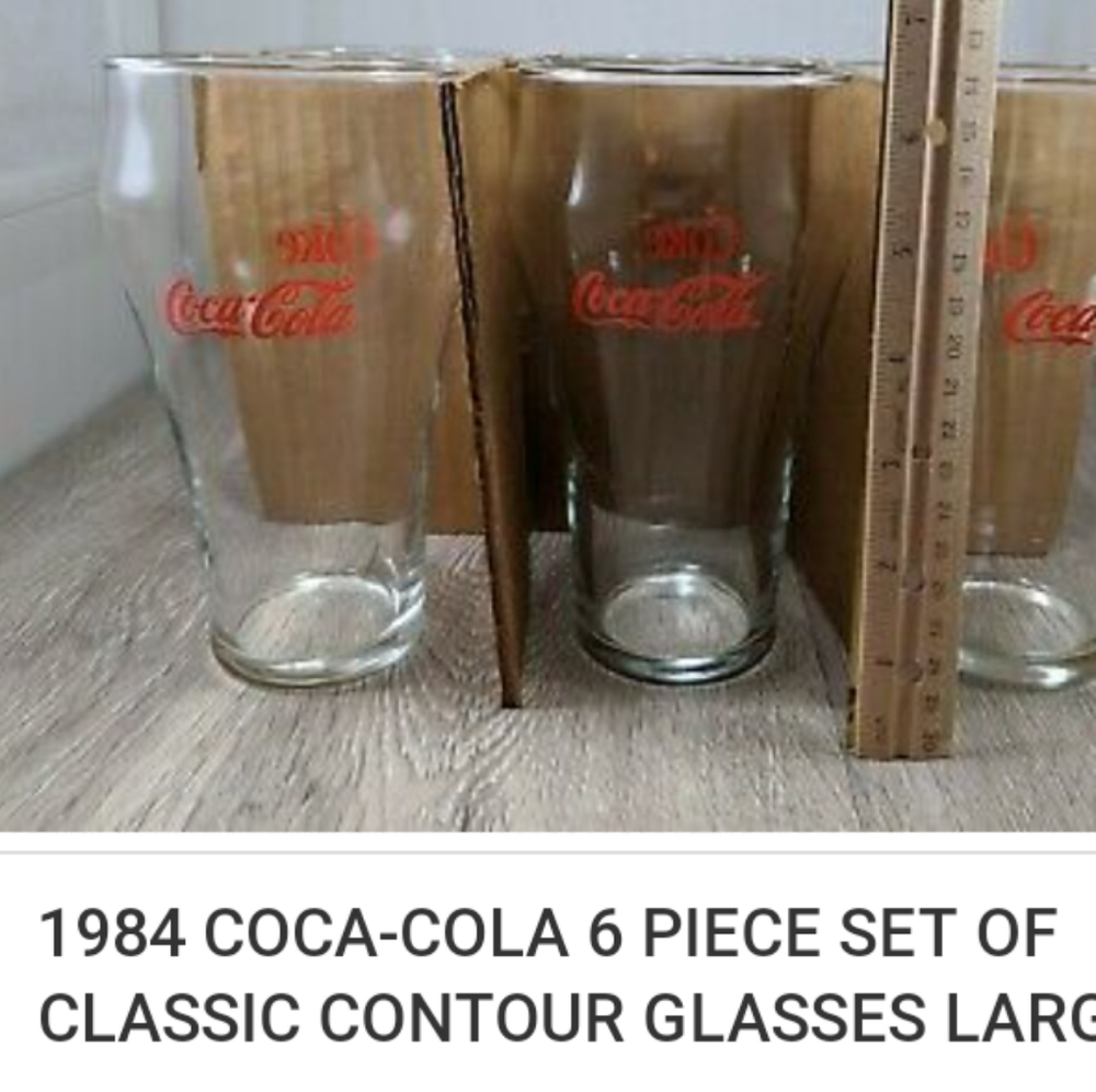 🆕 6 Vintage 1984 Coke glasses,20oz, 🇺🇸USA Made